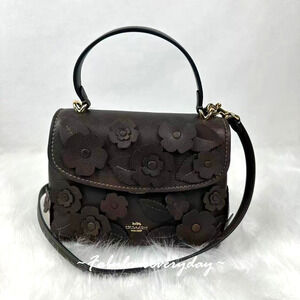 Coach Emory Top Handle Bag With Floral Applique In leather/Gold/Maple CDY44 NWT